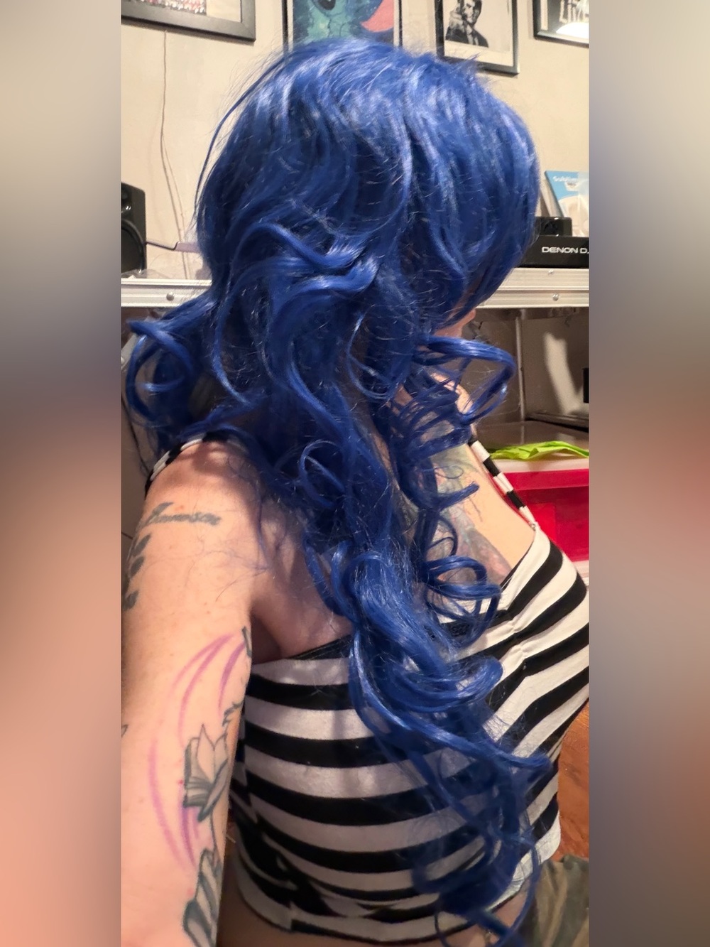 Vibrant Blue Long Curly Synthetic Wig for Women